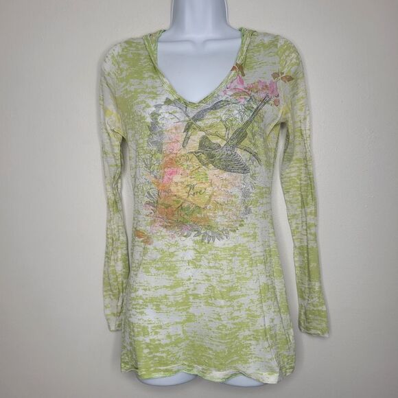 vintage y2k lime green grunge fairy bird burnout long sleeve top medium - Picture 1 of 7